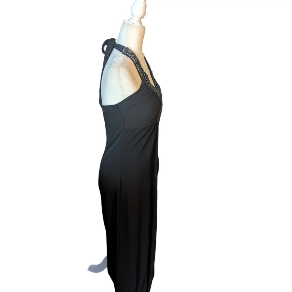 Y2K black Maxi Dress Gown halter Whimsigoth witchy sexy embellishments sz 8 - Picture 3 of 10